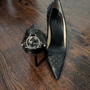 Gucci Black Leather Heels with Silver Accents